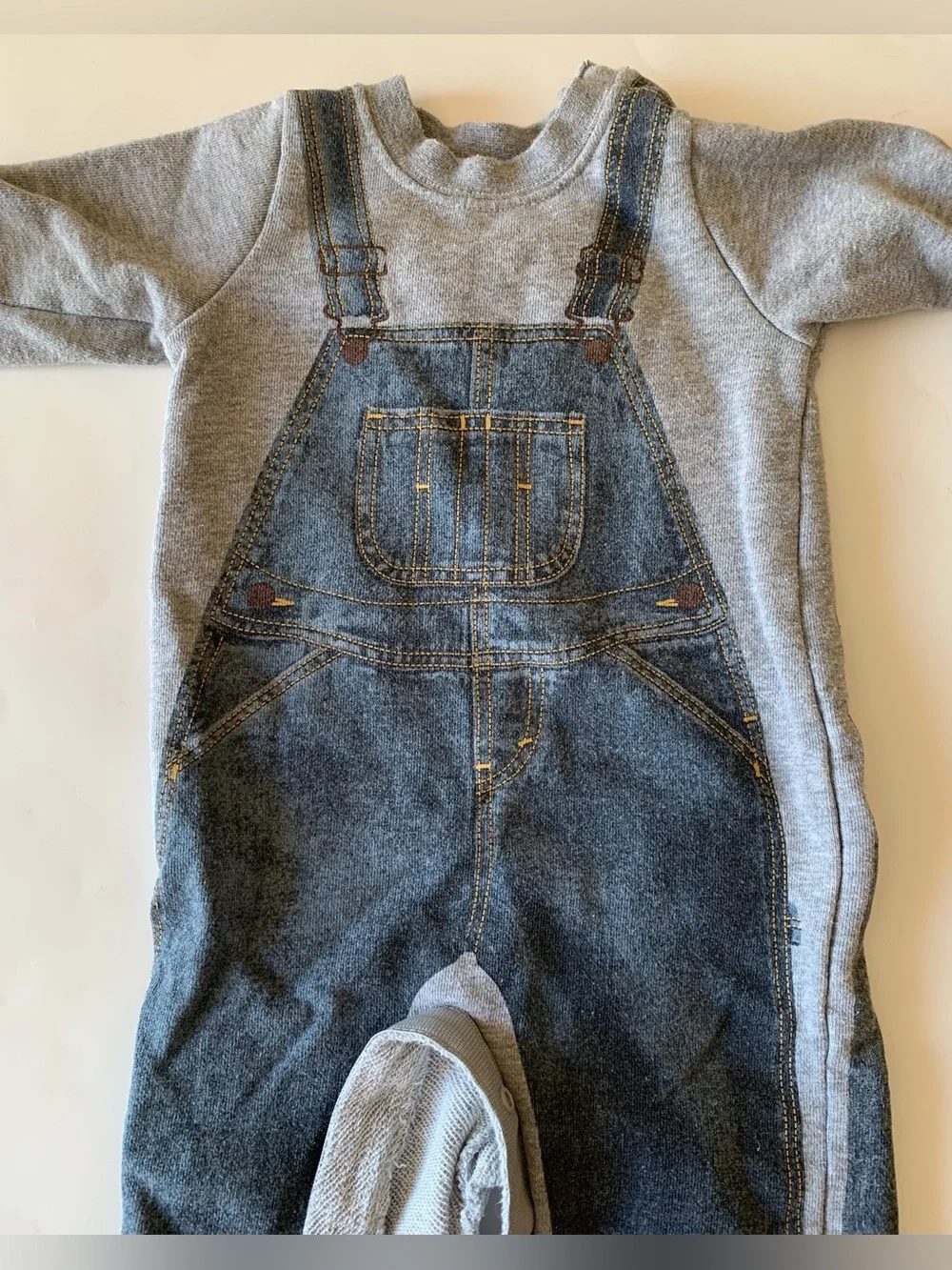 Levi's Faux Denim Overalls Printed Fleece Romper One-Piece Coverall - Size 6M